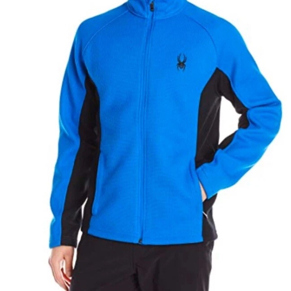 This is a Spyder Foremost Full-Zip Core Sweater in Stratos Blue and Black!